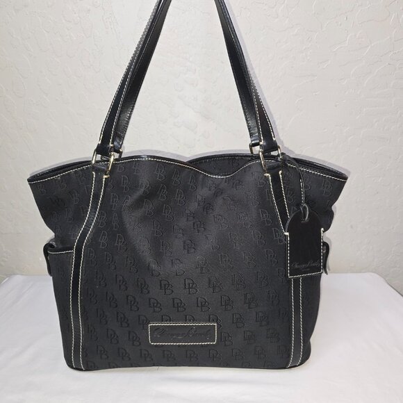 Dooney & Bourke Large Black Signature / Logo Canvas Shoulder Tote Bag - Picture 8 of 15